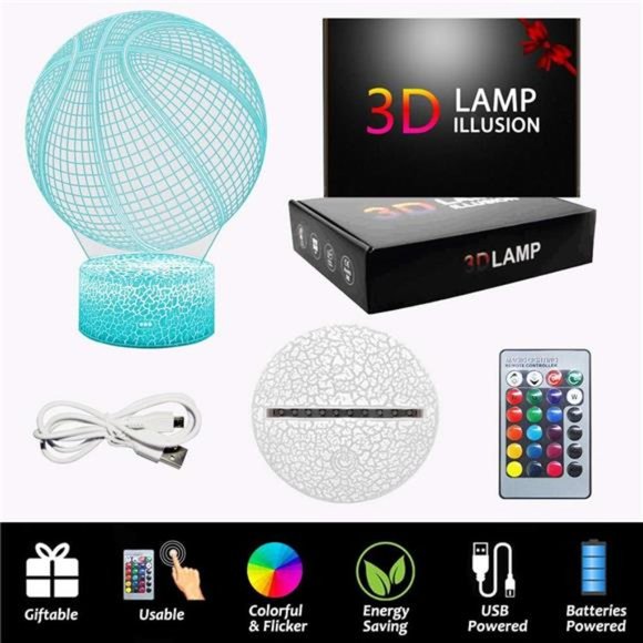 Basketball Night Light,3D Illusion Effect Lamp Light Remote Control RGB Colors - Picture 5 of 7